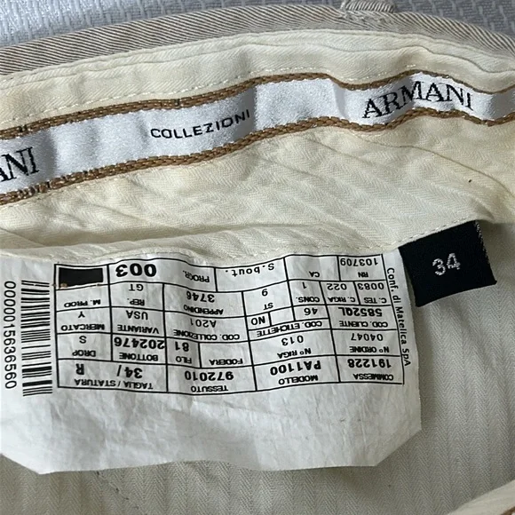 Armani Collezioni Beige Chinos Men’s Size 34 R Front Crease Straight Leg Pants
